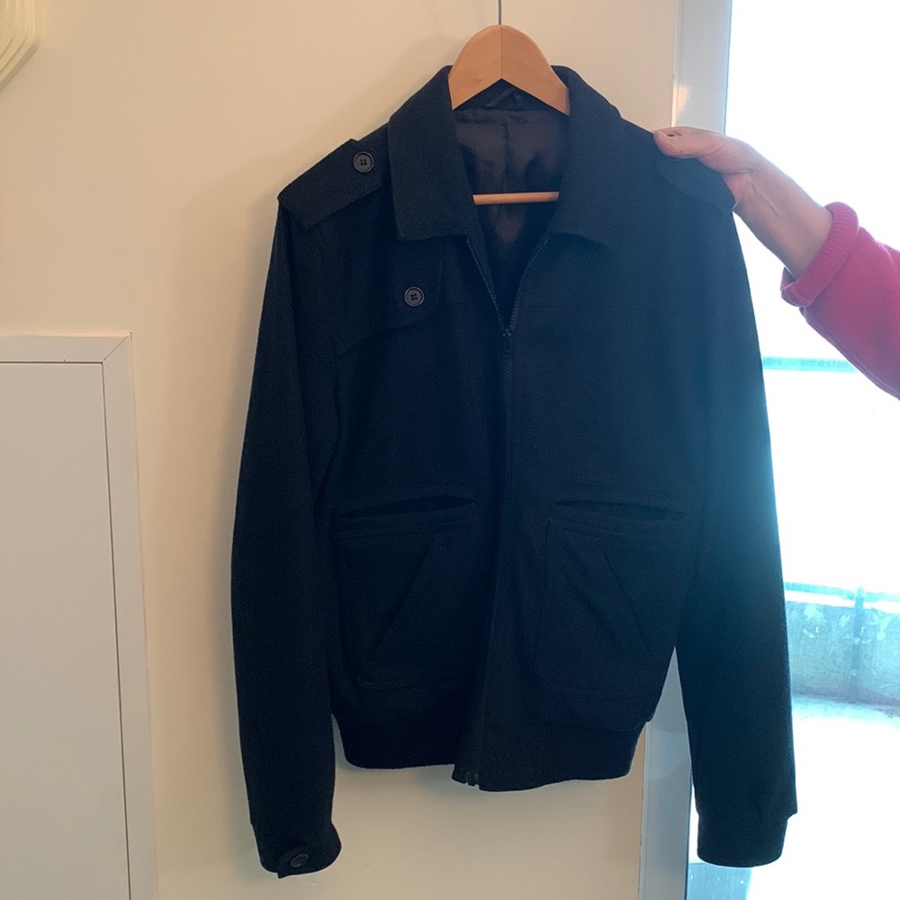 Junk de luxe men’s wool pea coat in black size M